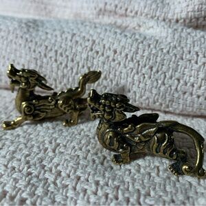 Brass Dragons, Feng Shui, Miniature, Great Detail, Solid, Golden